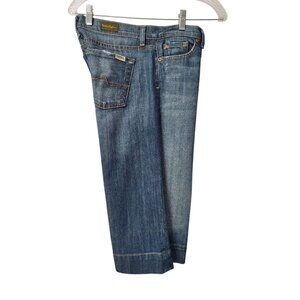 David Kahn Jeans Womens M/L Wide Leg Crops Capris Blue Distressed Med Wash